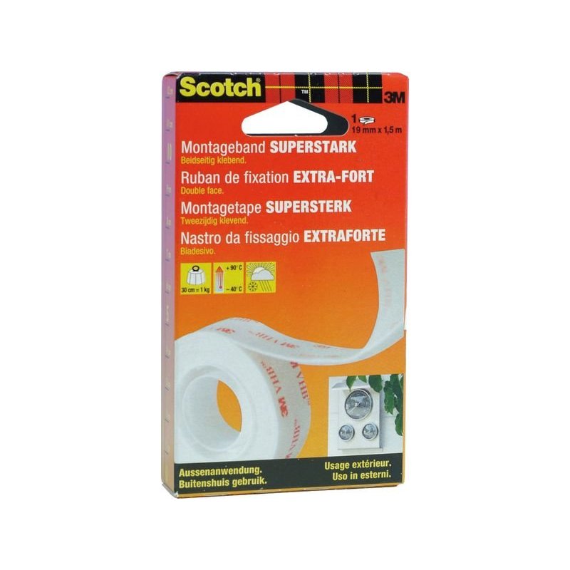 CINTA MONTAJE DOBLE CARA EXT. SCOTCH 19MMX1.5M.