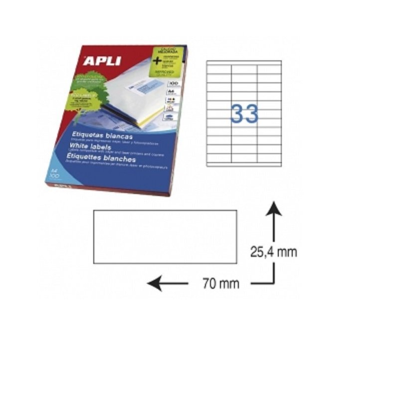 ETIQUETA ADHESIVA BLANCA APLI 70X25.4MM C/3300