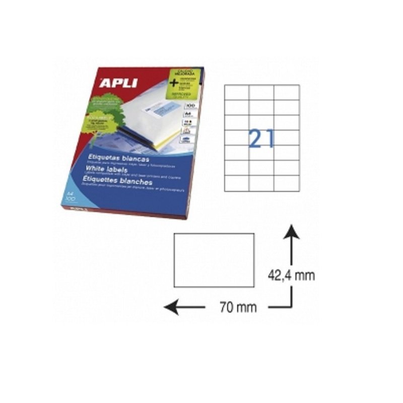 ETIQUETA ADHESIVA BLANCA APLI 70X42.4MM C/2100