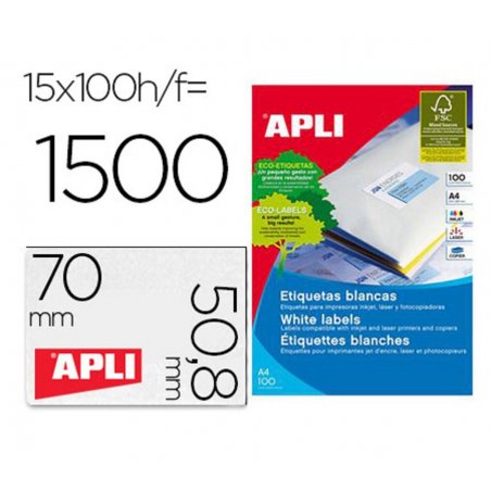 ETIQUETA ADHESIVA BLANCA APLI 70X50.8MM. C/1500
