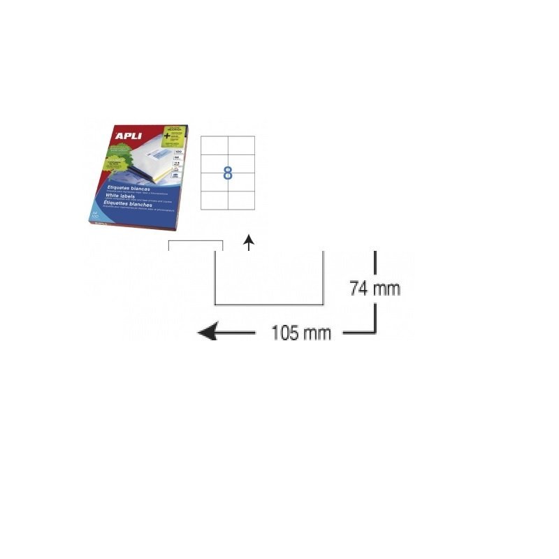 ETIQUETA ADHESIVA BLANCA APLI 105X74MM. C/800