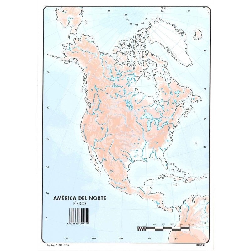 MAPA MUDO COLOR AMERICA NORTE FISICO