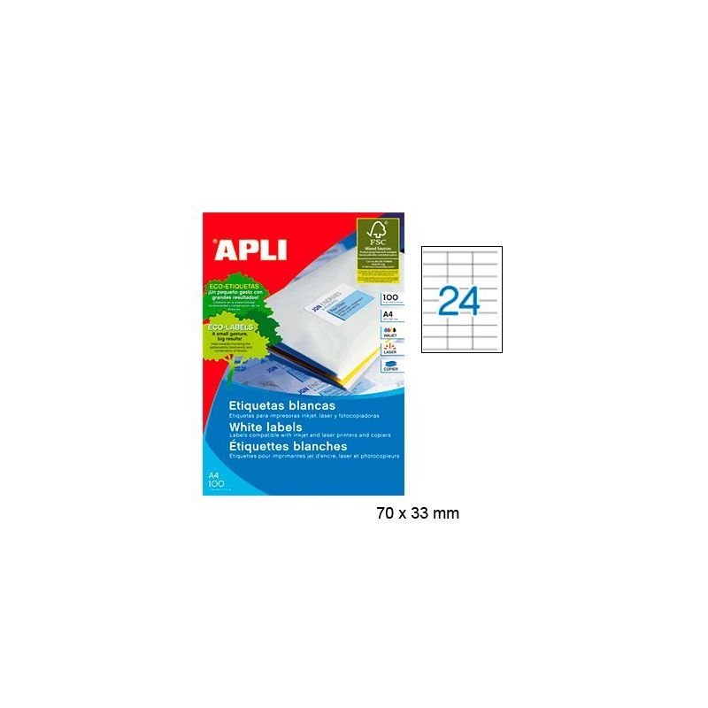 ETIQUETA ADHESIVA BLANCA APLI 70X33.8MM. C/2400