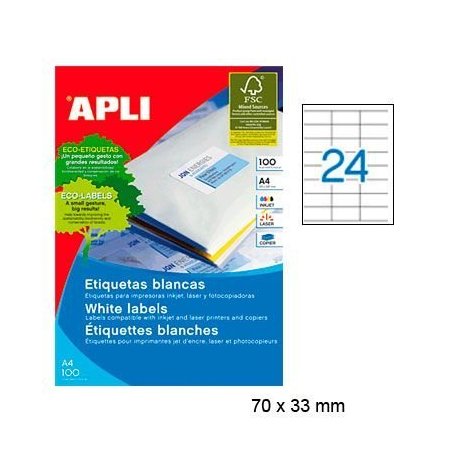 ETIQUETA ADHESIVA BLANCA APLI 70X33.8MM. C/2400