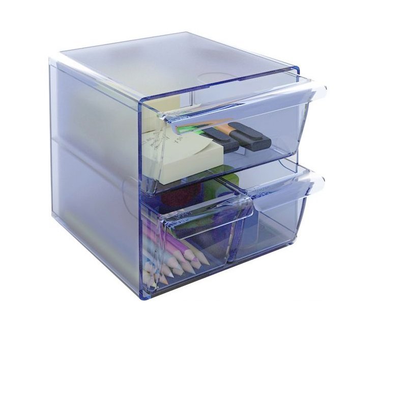 CUBO CON 1 CAJON GRANDE Y 2 PEQUEÑOS AZUL TRANSPAR