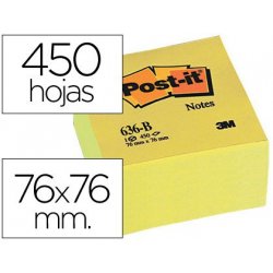 BLOC NOTAS AMARILLAS POST-IT 76X76 MM. CUBO 450H.
