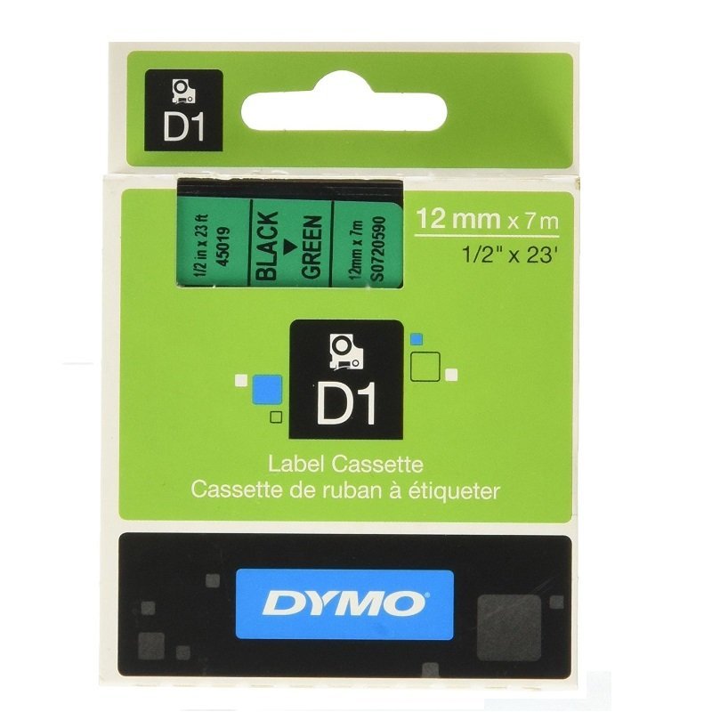 CINTA DYMO D1 12MMX7M NEGRO/VERDE