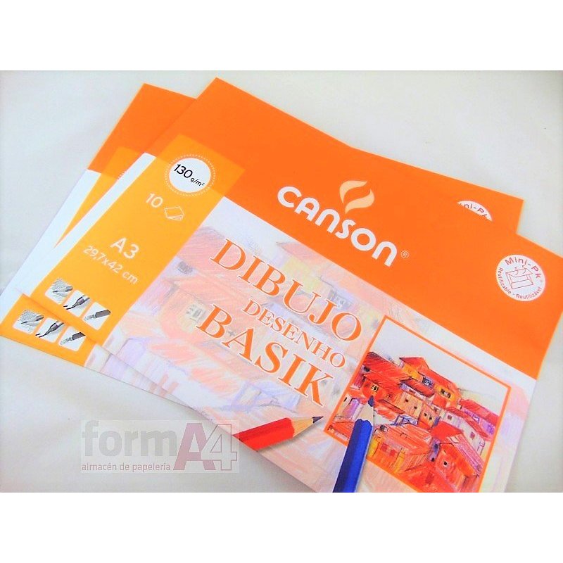 PAPEL DIBUJO CANSON BASIK A3 130GR. P/10H.