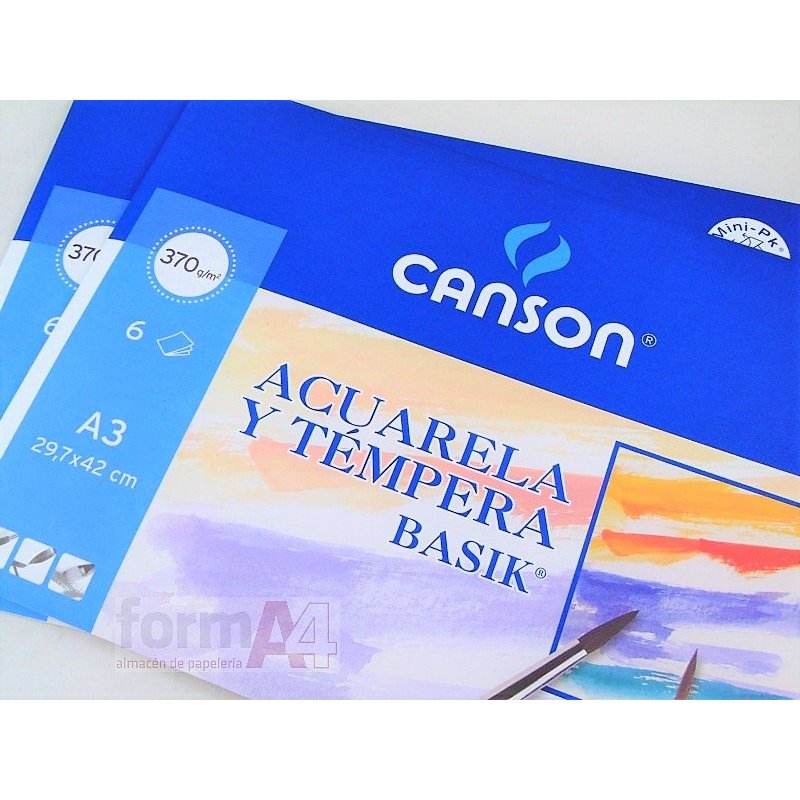 PAPEL ACUARELA CANSON BASIK A3 370GR.MINIPACK 6H. 