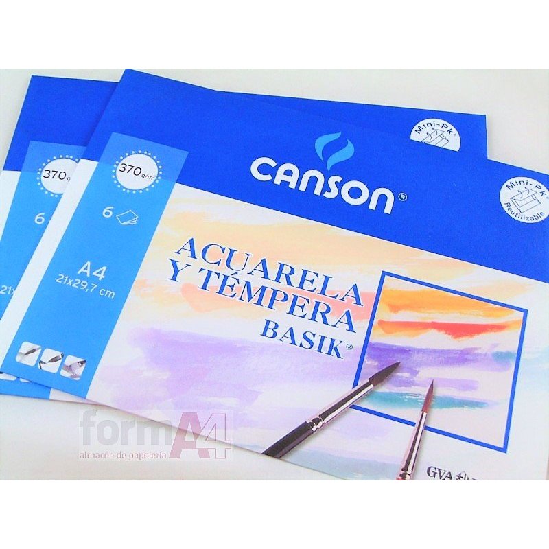 PAPEL ACUARELA CANSON BASIK A4+370GR MINIPACK 6H. 