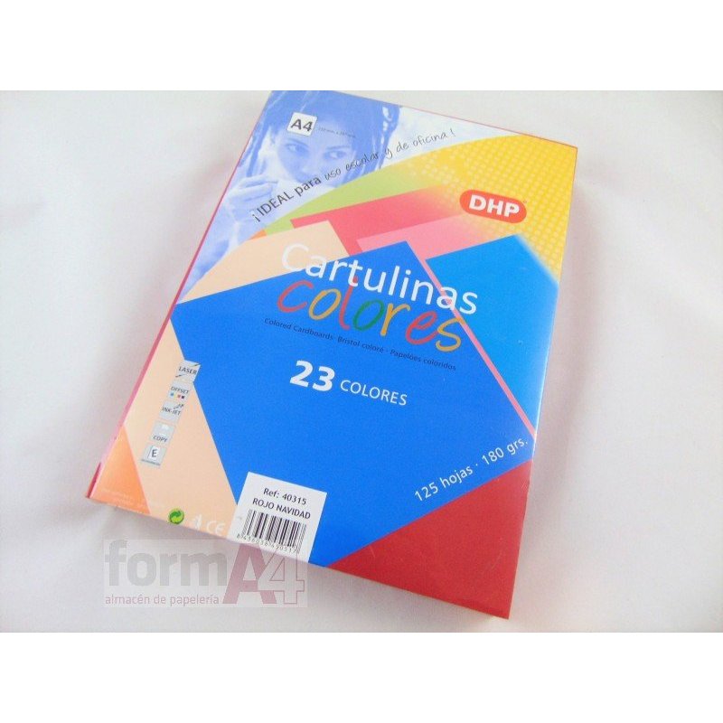 CARTULINA DHP A4 180GR. ROJO NAVIDAD P/125