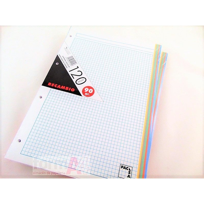 RECAMBIO PACSA 90GR. FOLIO 4T. 120H. 5X5 CUADROS