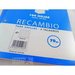 RECAMBIO PACSA 70GR. A5 4T. 100H. PAUTA 2.5MM.
