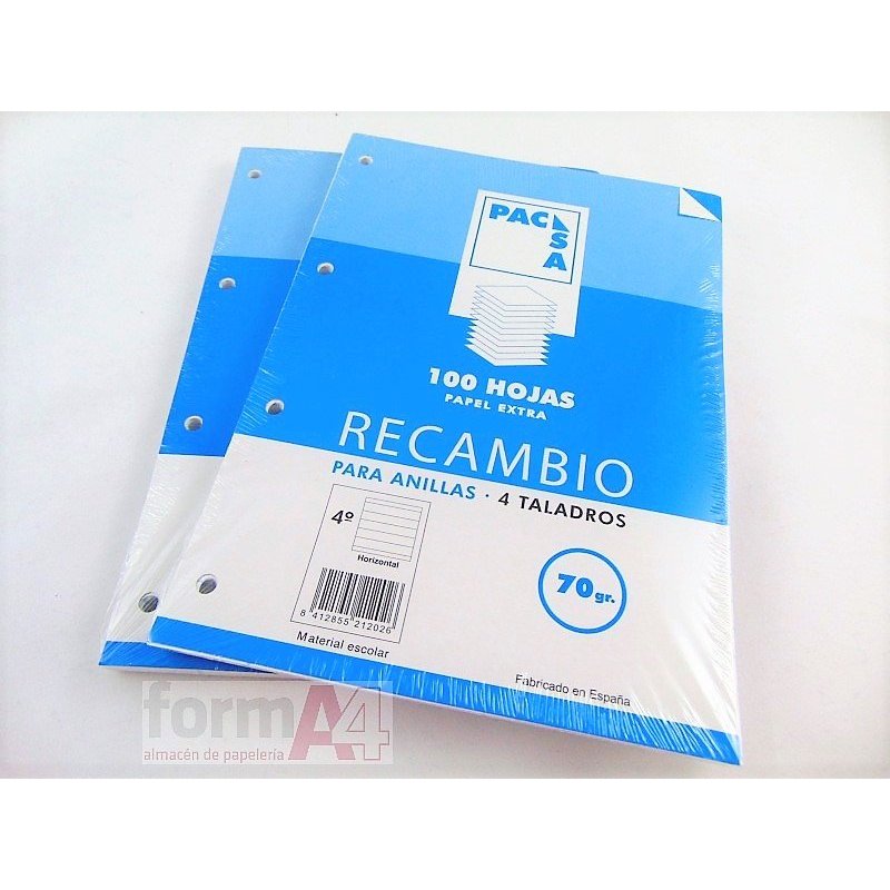 RECAMBIO PACSA 70GR. A5 4T. 100H. HORIZONTAL