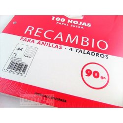 RECAMBIO PACSA 90GR. A4 4T. 100H. PAUTA 3,5MM.