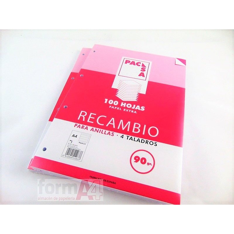 RECAMBIO PACSA 90GR. A4 4T. 100H. PAUTA 2,5MM.