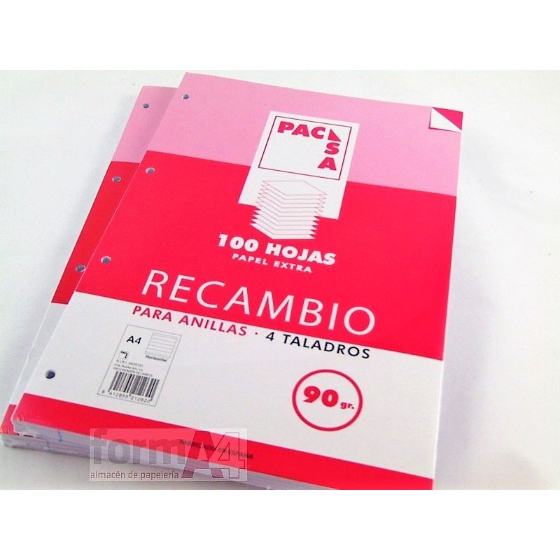 RECAMBIO PACSA 90GR. A4 4T. 100H. HORIZONTAL