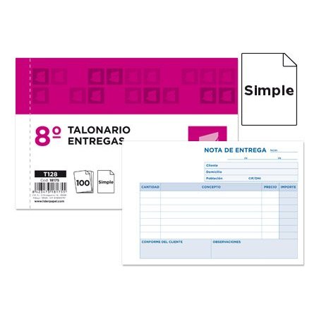 TALONARIO NOTA DE ENTREGA 8º APAISADO LIDERPAPEL 