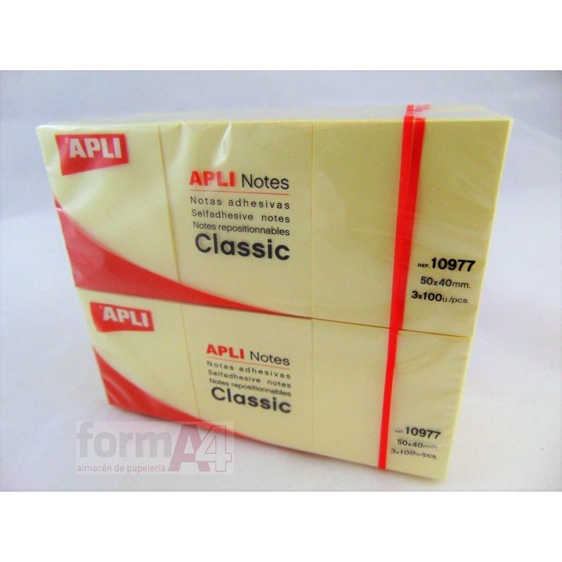 BLOC NOTAS AMARILLAS APLI 40X50MM. P/3