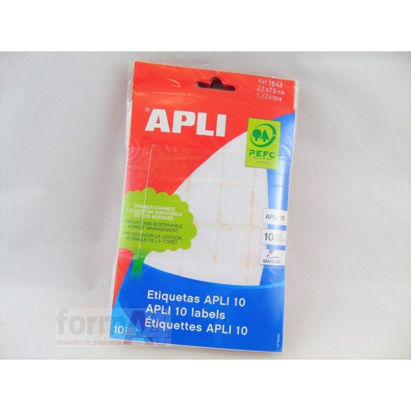 ETIQUETA ADHESIVA BLANCA APLI-10 20X75MM B/100