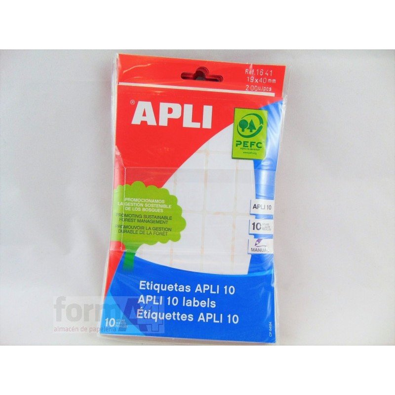 ETIQUETA ADHESIVA BLANCA APLI-10 19X40MM B/200