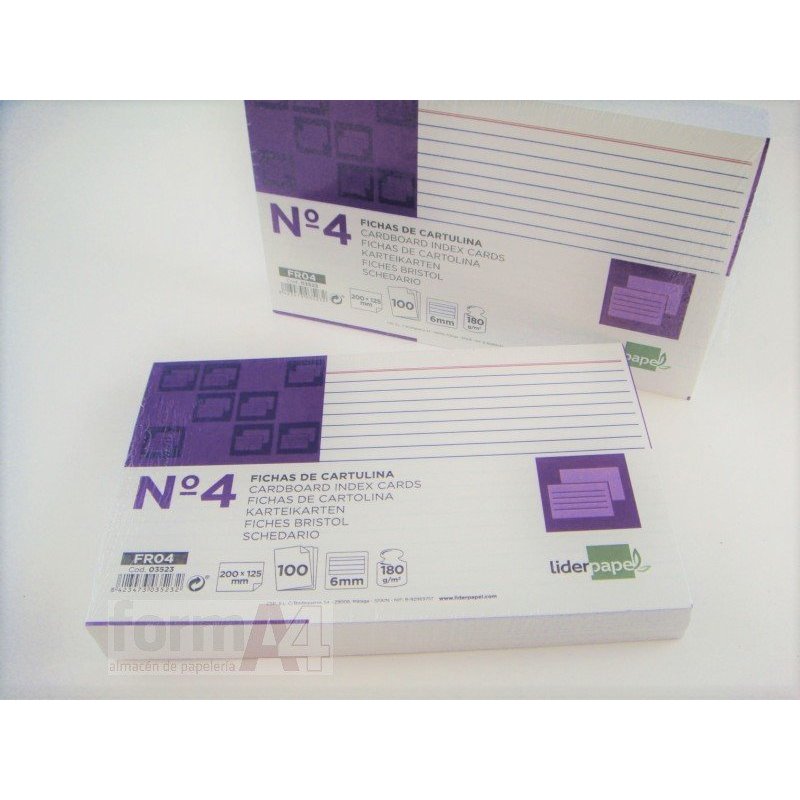 FICHA CARTULINA RAYADA Nº4 LIDERPAPEL P/100