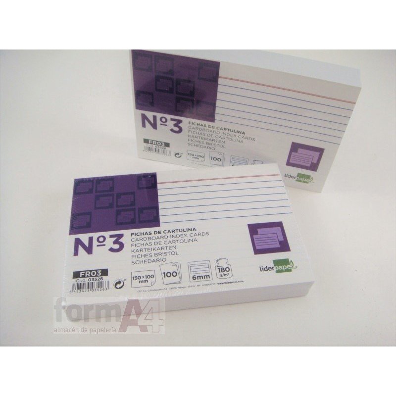FICHA CARTULINA RAYADA Nº3 LIDERPAPEL P/100