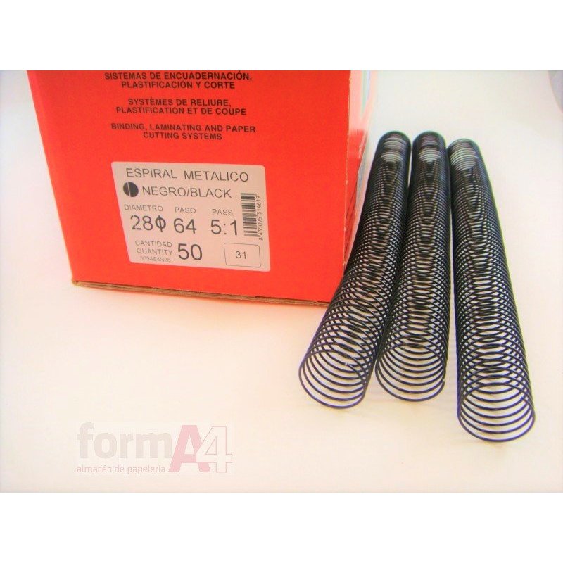 ESPIRAL METALICO NEGRO YOSAN 5:1 28MM C/50