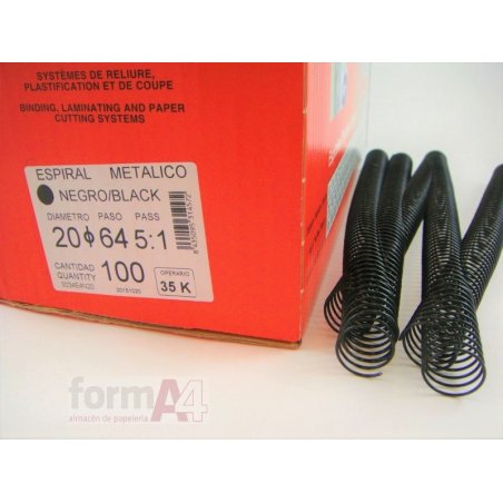 ESPIRAL METALICO NEGRO YOSAN 5:1 20MM C/100