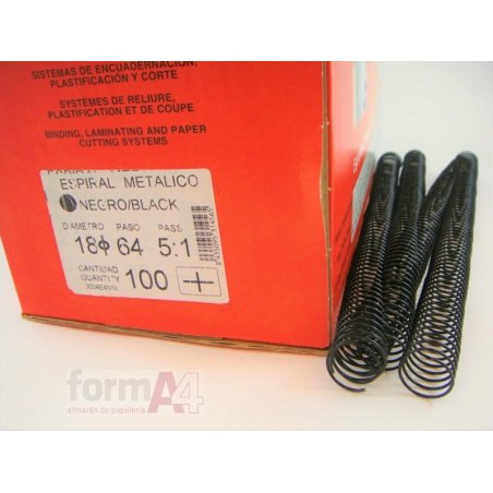 ESPIRAL METALICO NEGRO YOSAN 5:1 18MM C/100