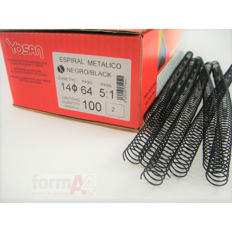 ESPIRAL METALICO NEGRO YOSAN 5:1 14MM C/100