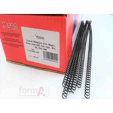 ESPIRAL METALICO NEGRO YOSAN 5:1 6MM C/100