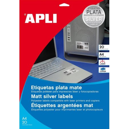 ETIQUETA ADHESIVA APLI METALIZADA PLATA A4 C/100