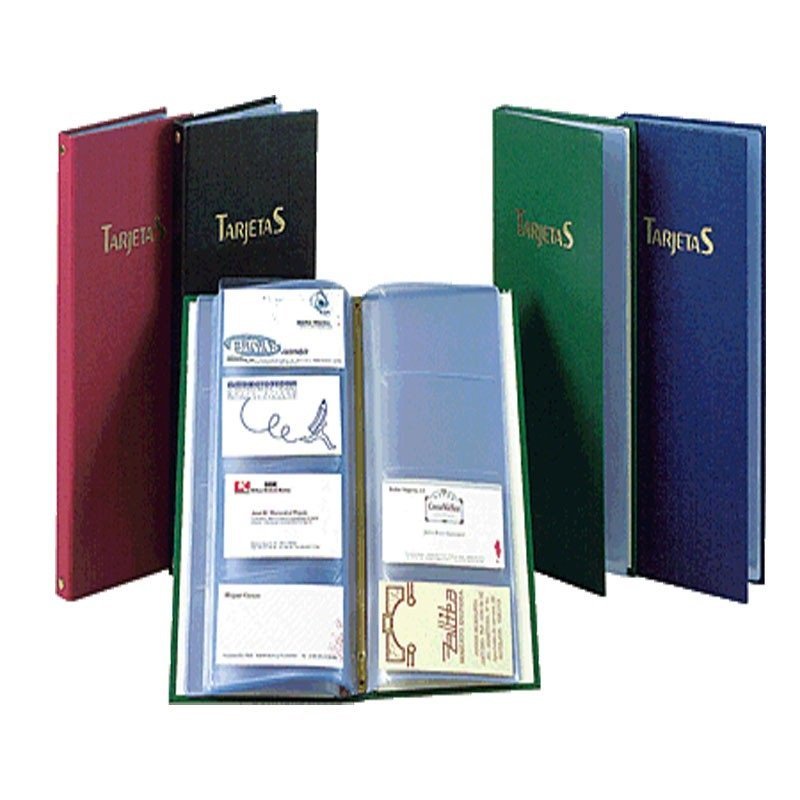 TARJETERO FORRADO PARDO PVC 30 FUNDAS NEGRO