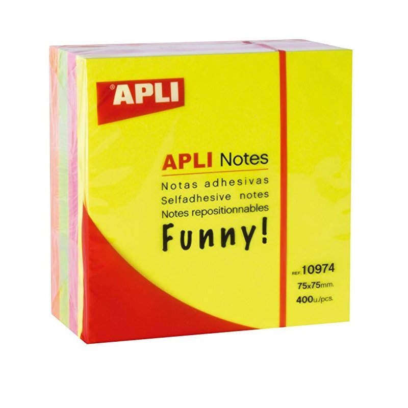 BLOC NOTAS NEON BRILLANTE APLI 75X75MM 400 HOJAS