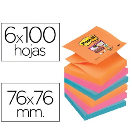 BLOC NOTAS POST-IT SUP. STICKY ZIG-ZAG 76X76MM P/6