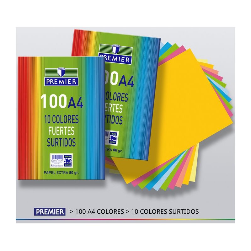 PAPEL MULTIF. TAURO A4 80GR. COLORES SURTI P/100H 