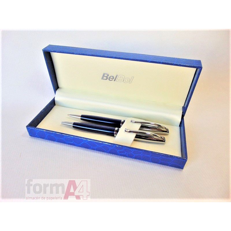 KIT BOLIGRAFO Y PORTAMINAS CAPUCHON CROMADO AZUL