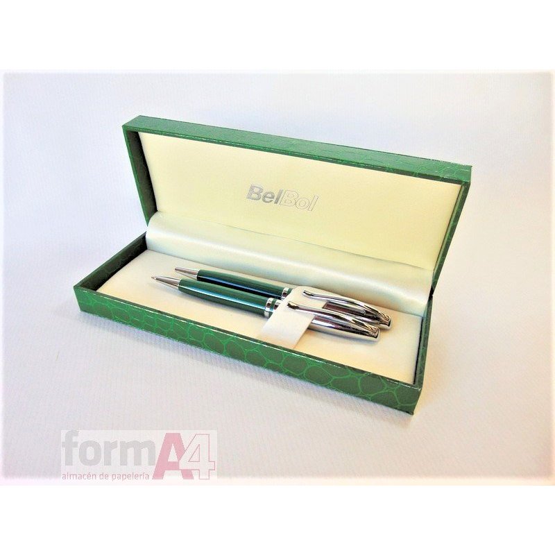 KIT BOLIGRAFO Y PORTAMINAS CAPUCHON CROMADO VERDE