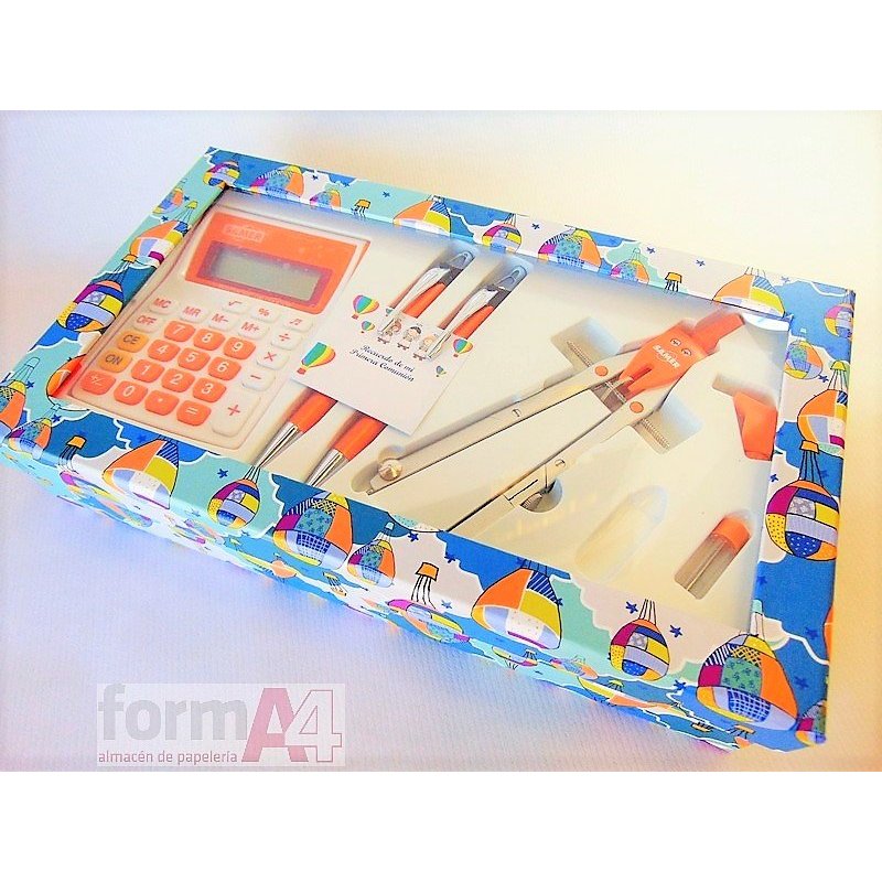 KIT CAJA FIESTA CALCU. 2 ESCRIT.BIGOT.NARANJA