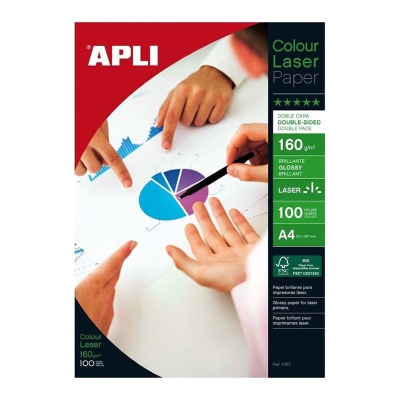 PAPEL FOTOGRAFICO APLI LASER A4 160GR. P/100