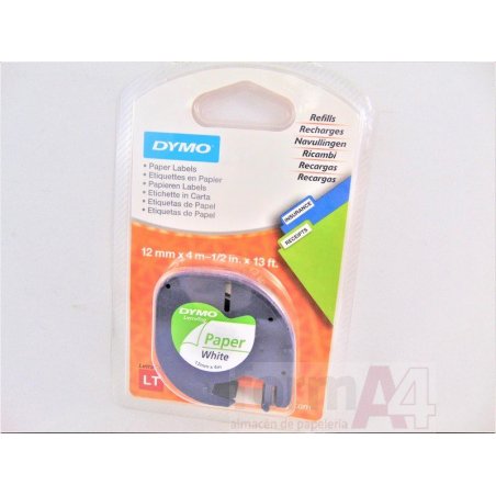 CINTA DYMO LETRATAG PAPEL 12MMX4M NEGRO/BLANCO