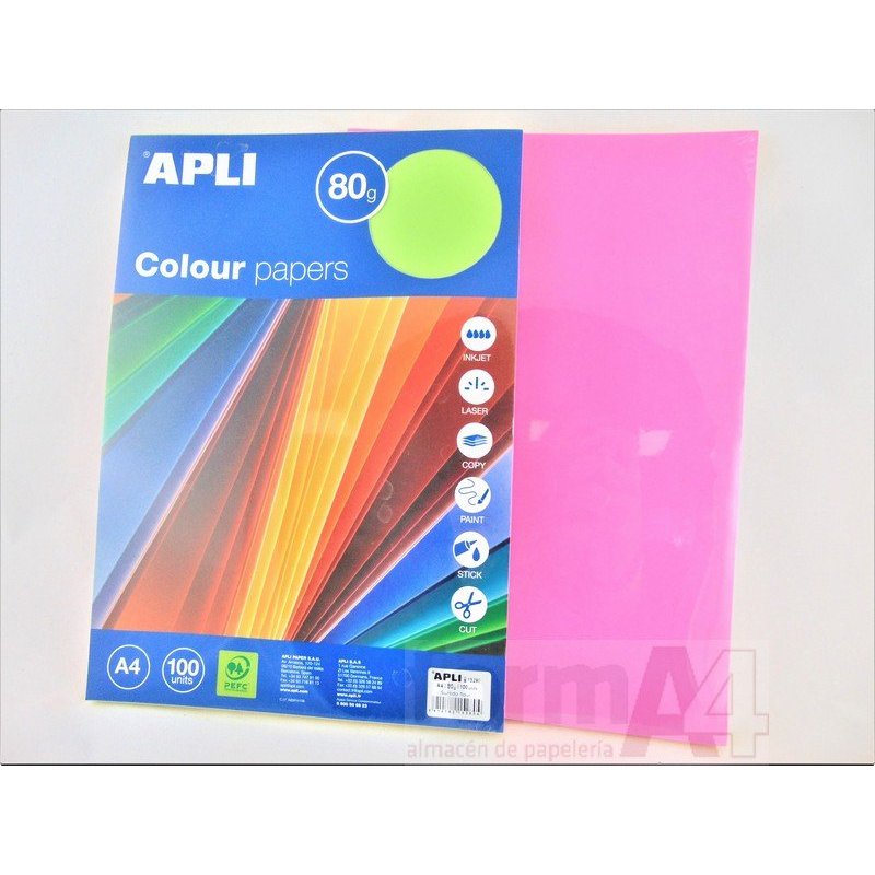 PAPEL MULTIF. APLI A4 80GR. COLORES FLUOR P/100H 