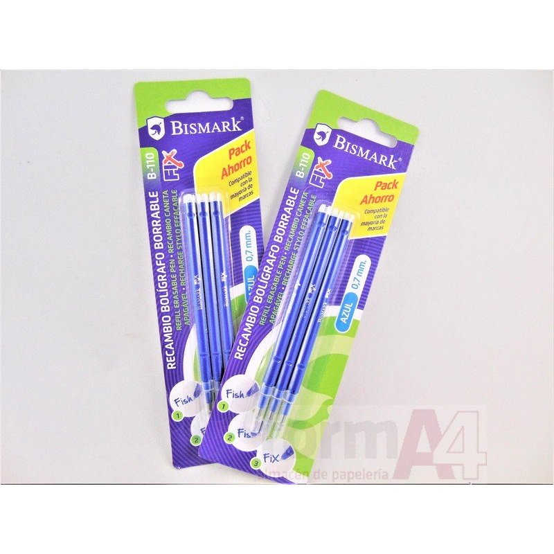 RECAMBIO BOLIGRAFO BORRABLE BISMARK AZUL C/3