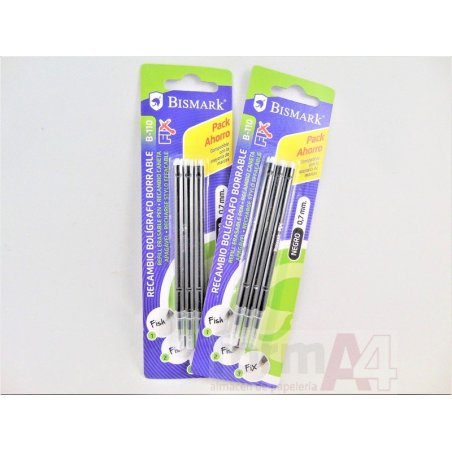 RECAMBIO BOLIGRAFO BORRABLE BISMARK NEGRO C/3