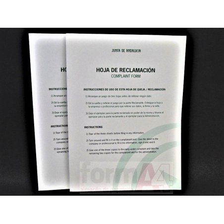 LIBRO DE HOJAS RECLAMACIONES DOHE J. ANDALUCIA