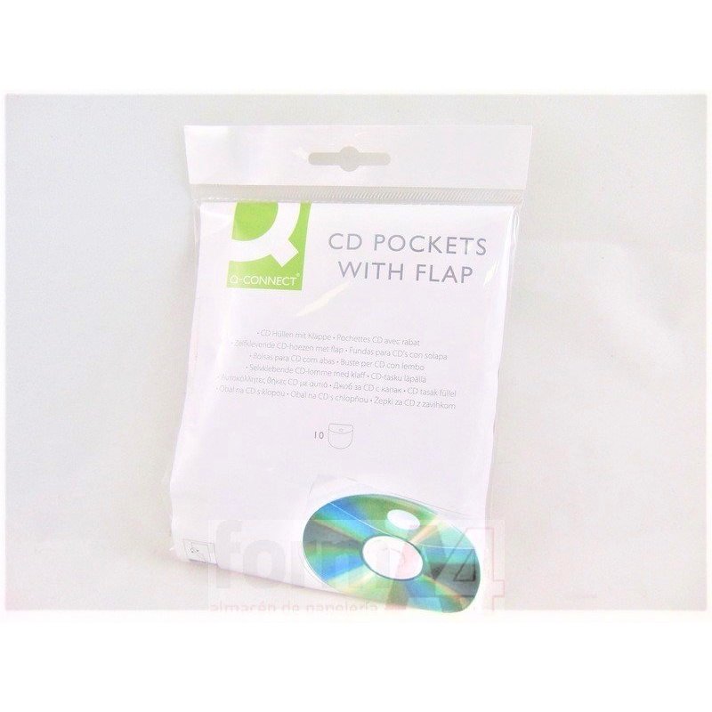 FUNDA CD/DVD ADHESIVA CON SOLAPA Q-CONNECT P/10