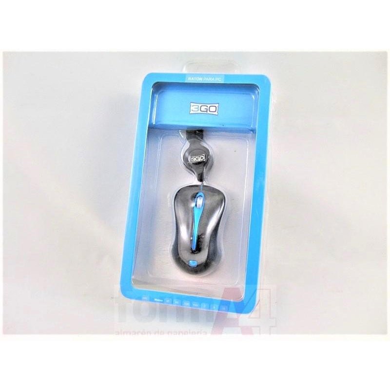 RATON OPTICO CON CABLE 3GO NANO USB AZUL/ NEGRO