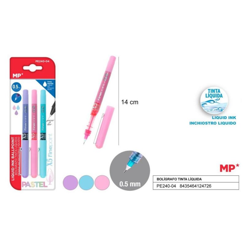 BOLIGRAFO TINTA LIQUIDA PUNTA AGUJA 0.5MM 3UDS
