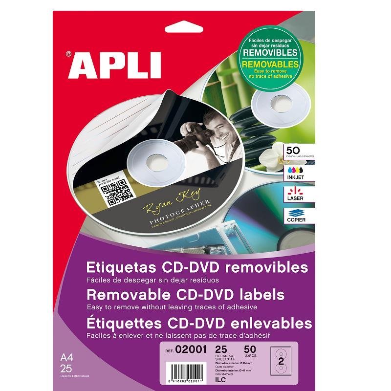 ETIQUETA ADHESIVA APLI CD/DVD 114MM.  B/50